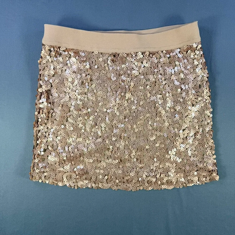 Forever 21 XXI Sequin Mini Skirt Women Large‎ Rose Gold Sparkly Party Night Out